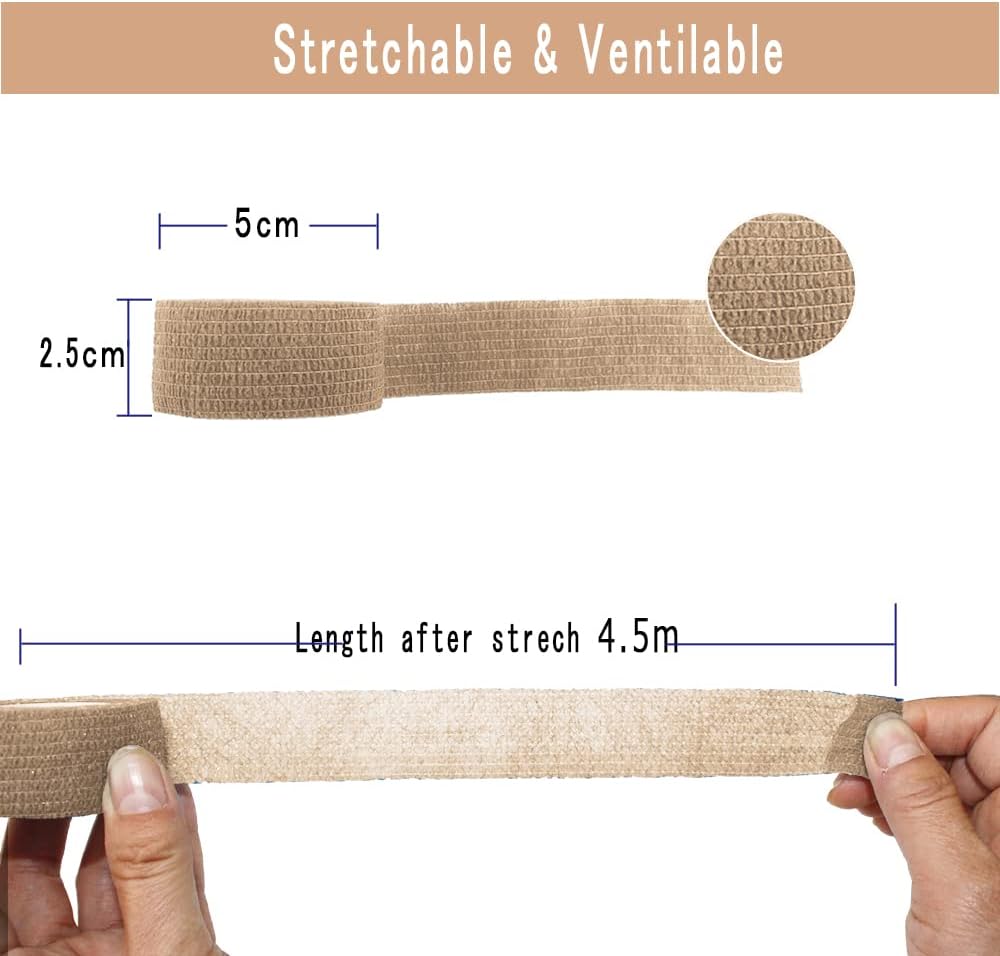 [24 Pack-1" x5Yards] MINGYUE Self Adhesive Bandage Wrap,Athletic Tape,Sports Tape,Wrist and Ankle Wrap Tape,Cohesive Bandage for Vet Tape(Brown)