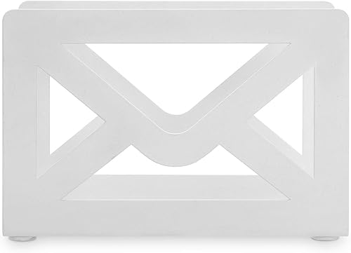 Miniatura 6 de MyGift Soporte de correo de escritorio de metal blanco con diseño de sobre recortado, organizador de cartas para el hogar y la oficina