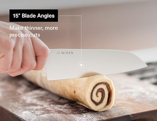 Vista 12 de Misen Cuchillo de chef japonés Santoku, acero inoxidable de alto carbono de 7.5 pulgadas, diseño clásico de cuchillo japonés para cortar, rebanar