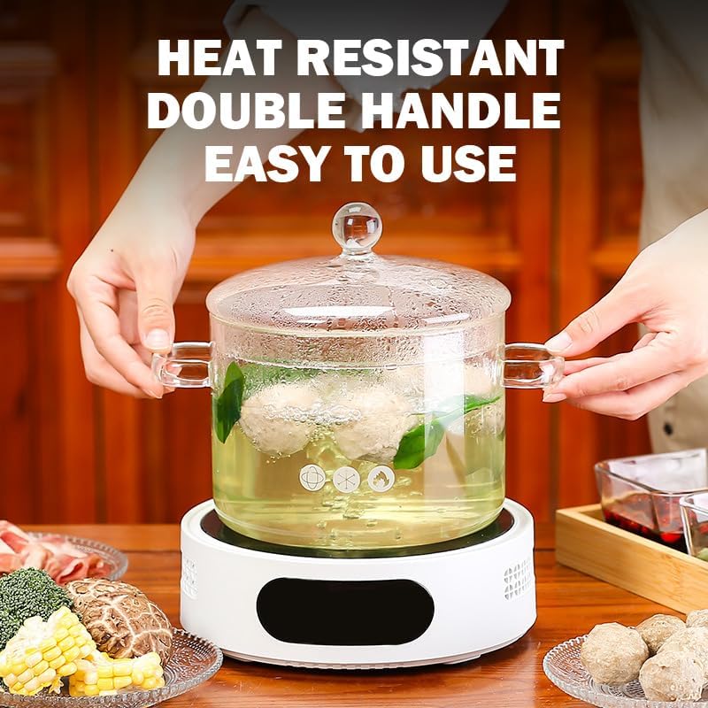 Glass Simmer Pot for Stove - 2300ml/77oz Glass Saucepan Pot with Lid, Heat-Resistant Glass Saucepan Cooking Pot for Pasta Noodle, Soup, Milk, Food (2300ml/77OZ) thumbnail