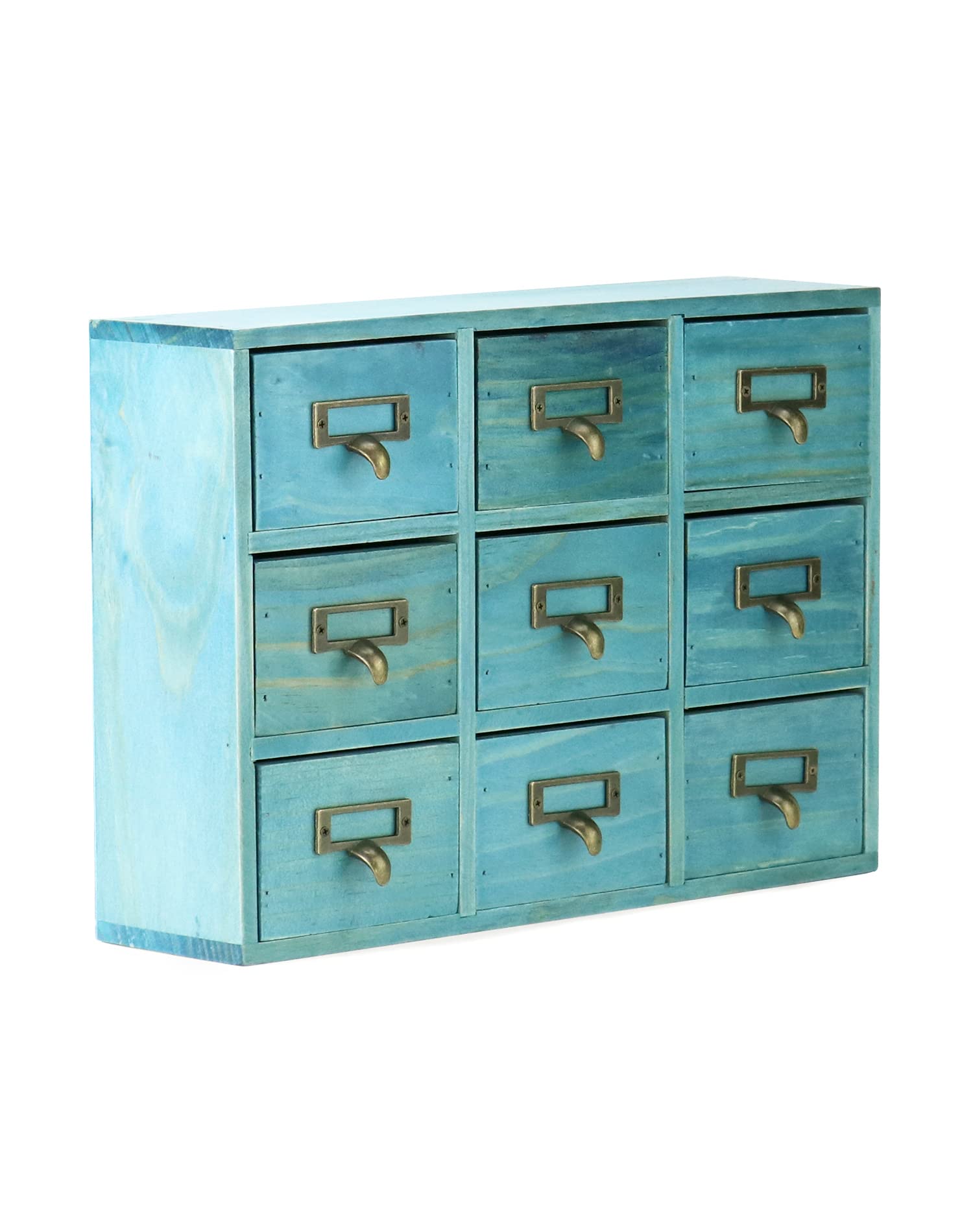 Organizador de cajones de escritorio, gabinete de boticario vintage de madera con 9 cajones, oficina en casa y té y tocador, organización y almacenamiento de dormitorio, gabinete de boticario 8