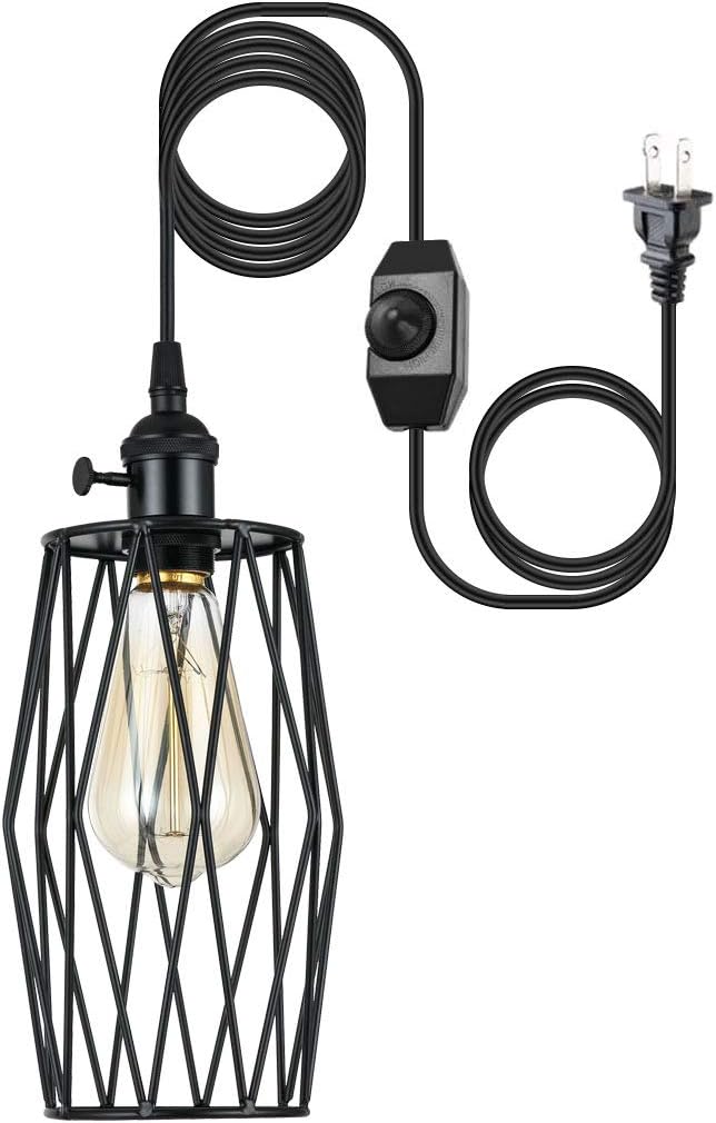 YEEQIAN Plug in Pendant Light Fixture, Black Hanging Light with Plug in
