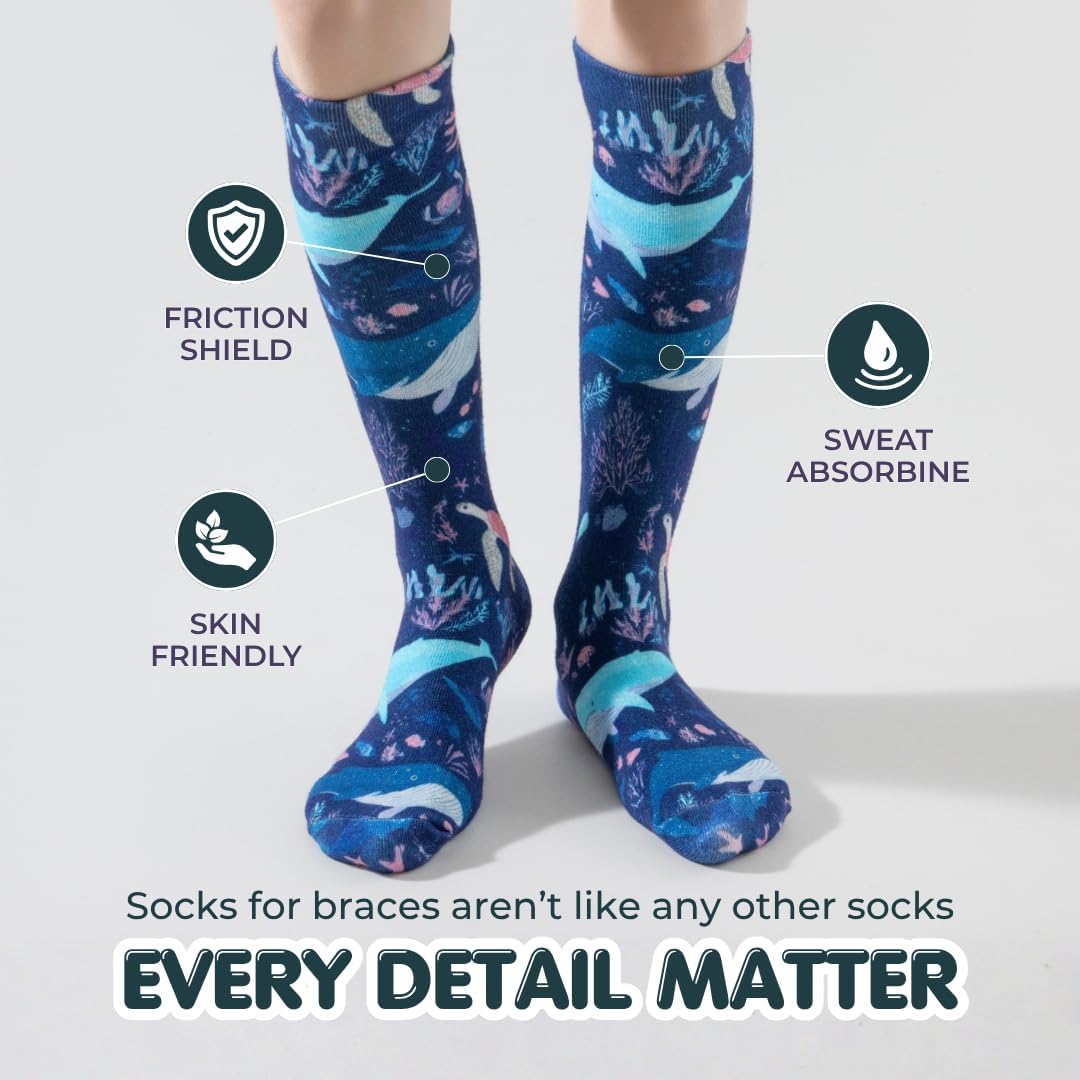 Lairos AFO Socks for Kids - 90% Cotton, Highly Stretchy, No Threads Inside, Solid Colors & Prints