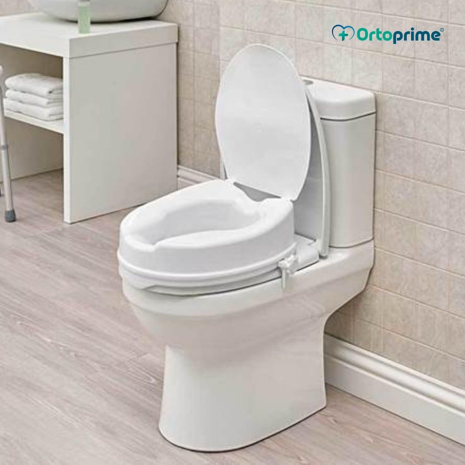 OrtoPrime WC Aufsatz 15 cm mit Deckel Toilettensitzerhöhung Universal für Senioren – Erhöhter Toilettensitz Orthopädisch – Sitzerhöhung WC für Behinderte und Menschen mit eingeschränkter