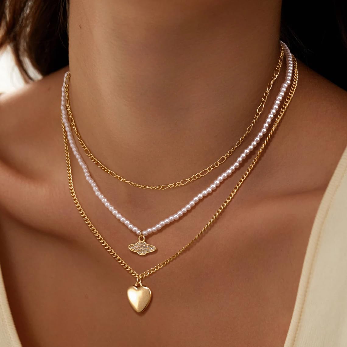 VIROMY Gold Necklace for Women 14k Gold Chain Necklaces Dainty Layered Necklaces Simple Stackable Pendant Necklaces Herringbone Cuban Paperclip Chain Gold Choker Necklaces Gold Jewelry for Women - Image 3