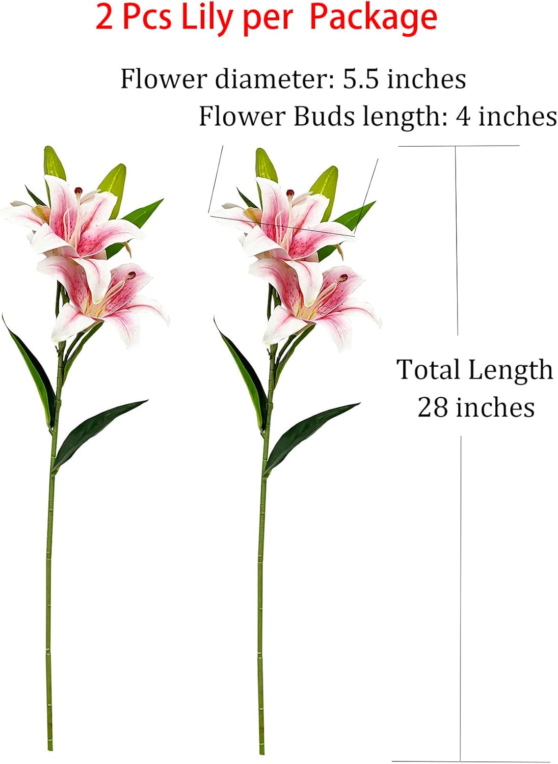 YalzoneMet 2 Pcs Pink Stargazer Lily Artificial Flowers for Decoration, 28 inch Long Stems Real Touch Latex Fake Flowers, Faux Silk Easter Lily for Spring Indoor Home Office Wedding Table Centerpiece - Image 2