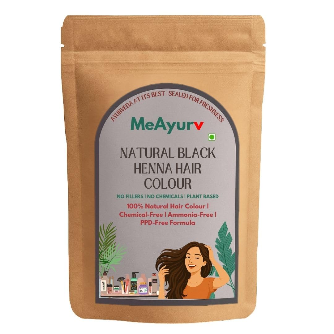 MeAyurv Natural Black Henna Hair Colour, PPD-Free & Ammonia-Free Dye with Indigo for 100% Grey Coverage, Herbal Hair Color 100g-image-27