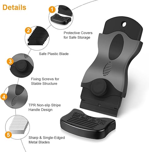 Miniatura 4 de Ainiv Raspador de hoja de afeitar, herramienta raspadora 2 en 1 con 10 cuchillas de metal y 10 cuchillas de plástico, rascador de limpieza