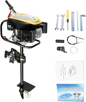 4 Stroke Outboard Motor 225CC Fishing Boat Marine Engine 4.3KW Fishing Boat Motor with TCI Ignition System & Air Cooling Heavy Duty Gas Boat Engine for Fishing, Aquaculture, Outdoor Adventure