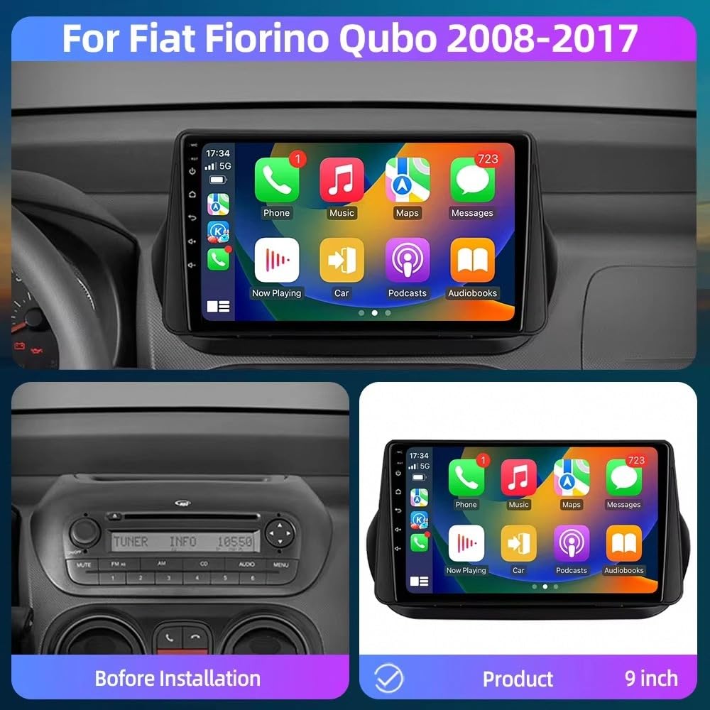 Wyświetlacz Carplay dla Fiat Qubo Fiorino Citroen Nemo 2008-2017 Odtwarzacz Samochodowy Z Ekranem Dotykowym Hd, Carplay, Bluetooth, Wi-Fi, Radiem., 4 Rdzeń 1G+16G
