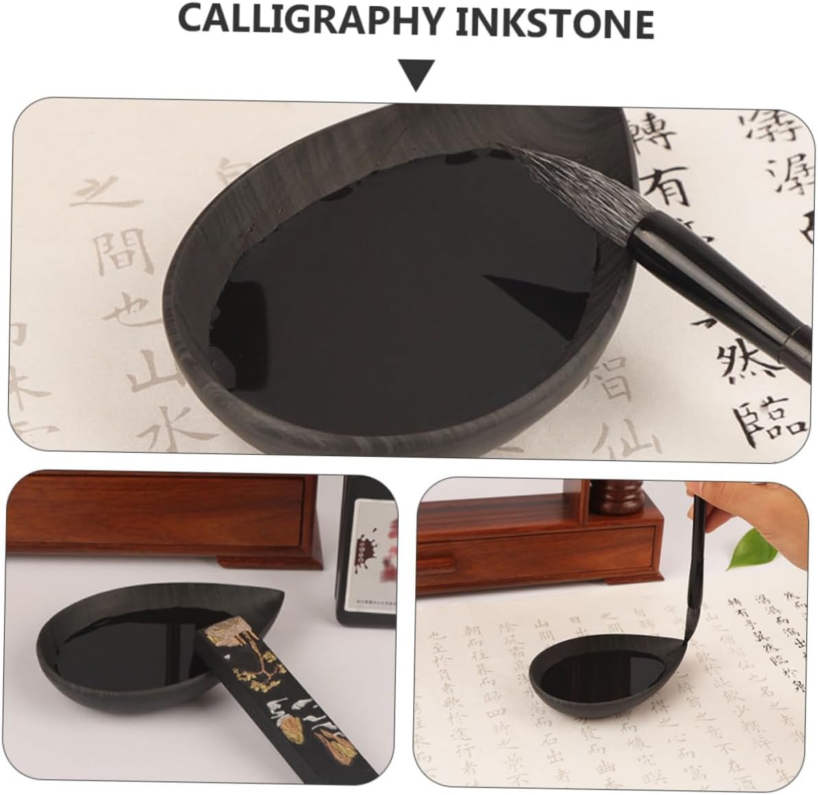 TEHAUX Water Drop Shape Calligraphy Ink Stone Chinese Inkslab for Students and Artists Smooth Surface for Easy Grinding Elegant Design for Collection and Gift
