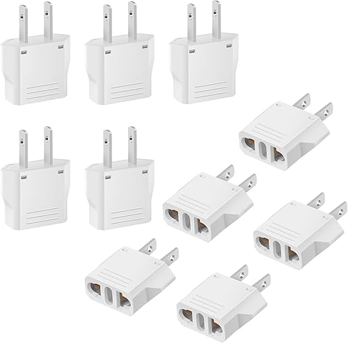 Paquete de 10 adaptadores de enchufe europeo a estadounidense, adaptador de enchufe europeo a americano, adaptador de enchufe de 220 V a 110 V para