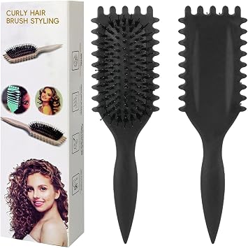 Curly Hair Brush, Curl Defining Brush for Women, Detangling & Styling Comb for Curly Hair, Anti-Static Curling Brush for Defined Curls, Frizz Control, for Wet & Dry Hair, Black