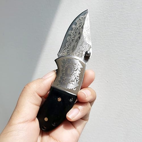 Miniatura 3 de STARDW Mini cuchillo de bolsillo plegable, cuchillos geniales, cuchillo de bolsillo de Damasco, cuchillo de bolsillo EDC para campamento,