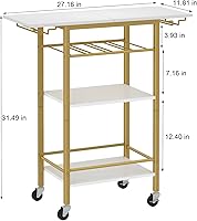 Vista 3 de LAATOOREE Carrito de bar, carrito de servicio de bar en casa, carrito móvil de bebidas de 4 niveles, estante de cocina rodante con soporte para vino
