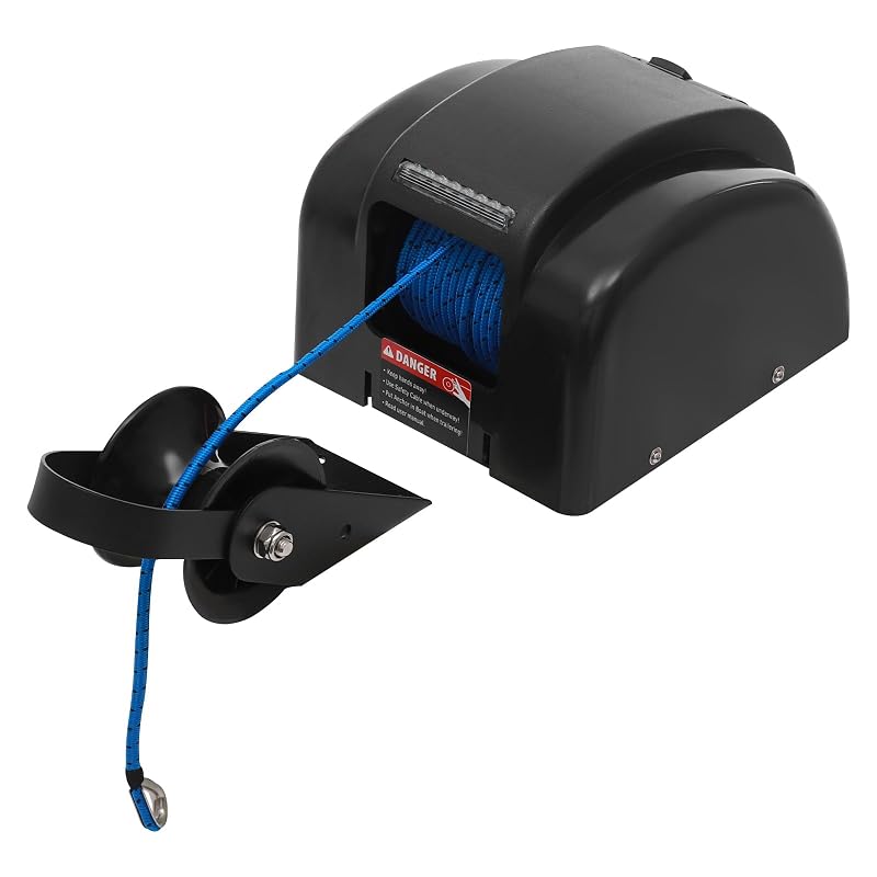 Guincho Elétrico para Âncora de Barco Ropoana 12 V com Controle Remoto e Corda de Nylon de 30,48 m, para Embarcações de até 7,3 m, Preto