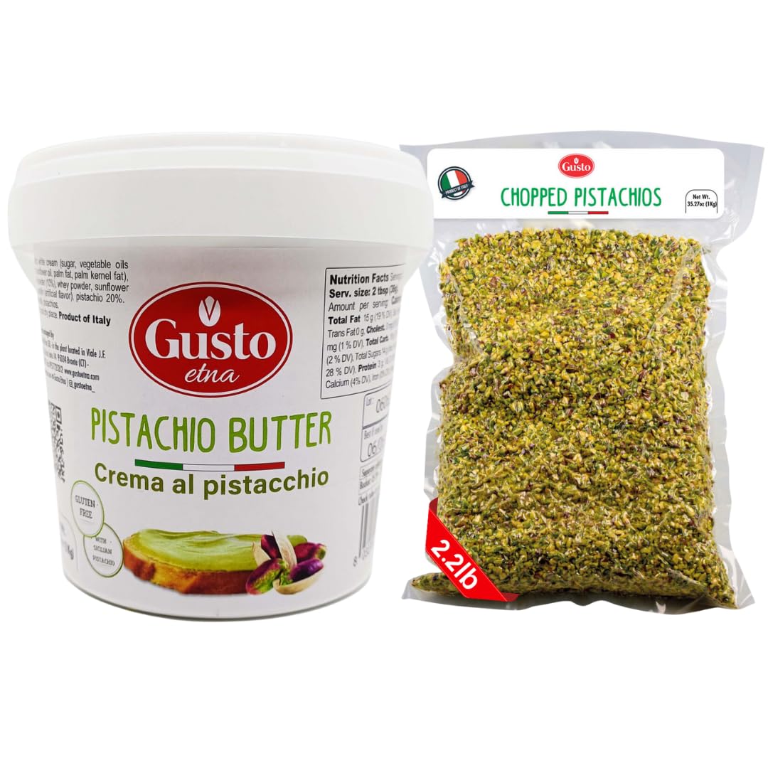 Pistachio Butter Cream & Pistachio Chopped, Gusto Etna, Product of Italy