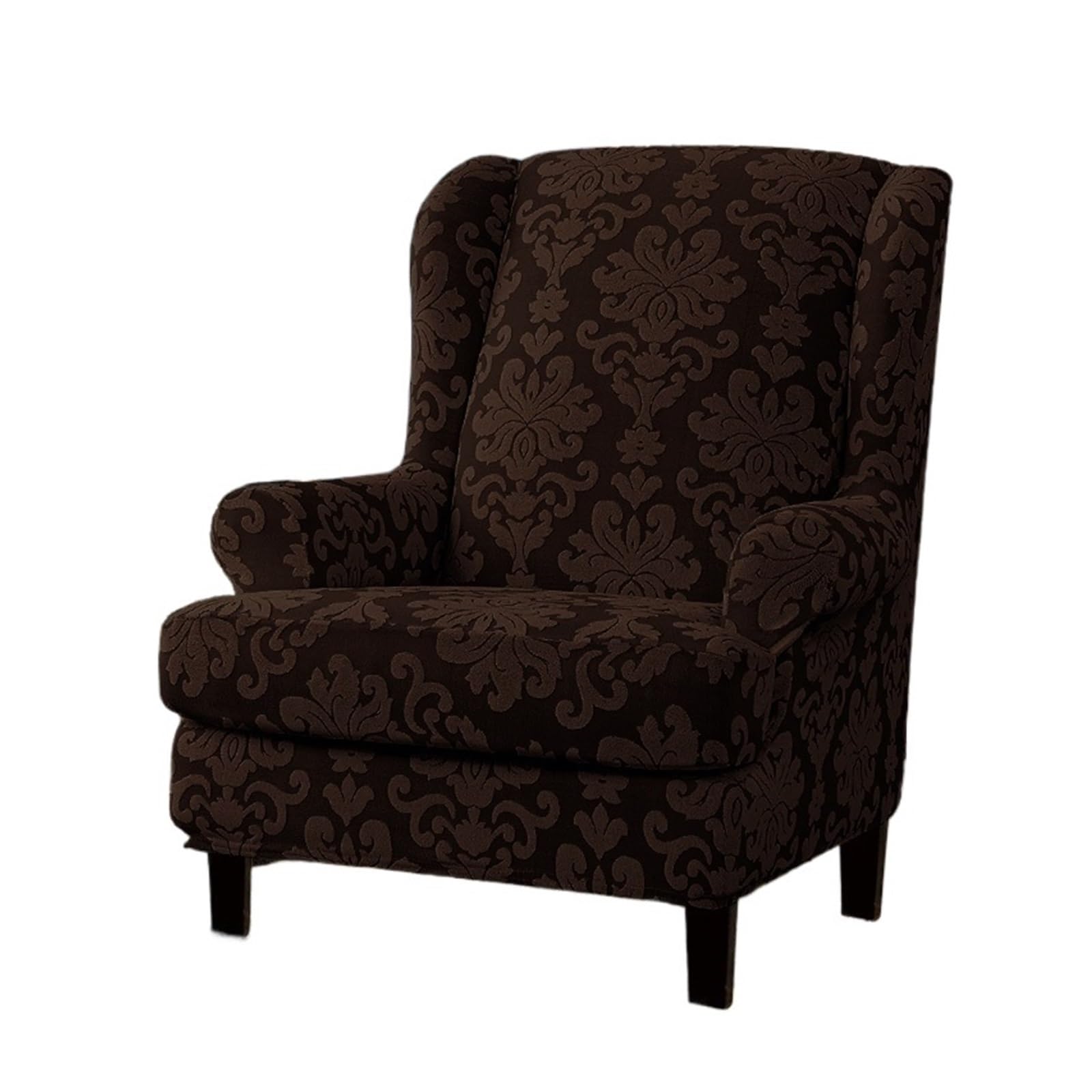 GCYEIDMA Wing Chair Slipcover Thicken Jacquard Floral Wing Back Chair Cover Stretch Sofa Armchair Slipcover Wingback Lounge Cushion(Dark brown)