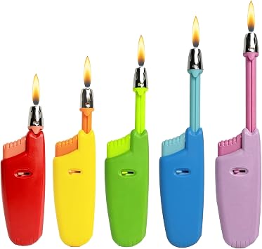 Candle Lighter Long Neck Adjustable Lighters Butane Gas Refillable Plastic Lighter Kitchen Igniter 5 Pack Butane Included
