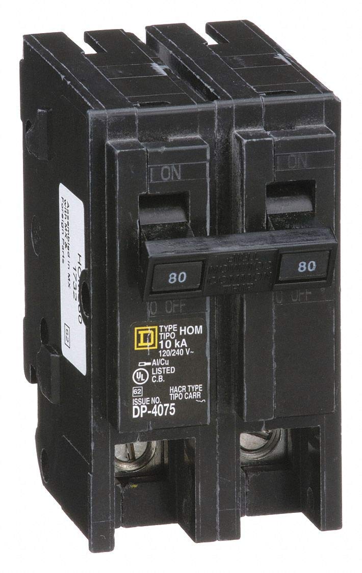 Square D Plug in Circuit Breaker, HOM, Number of Poles 2, 80 Amps, 120/240VAC, Standard