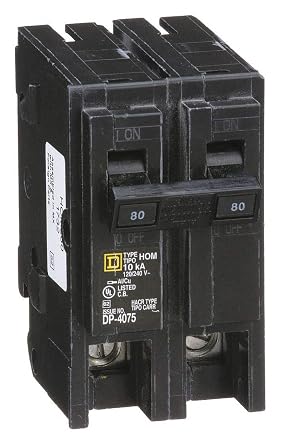 Square D Plug in Circuit Breaker, HOM, Number of Poles 2, 80 Amps, 120/240VAC, Standard