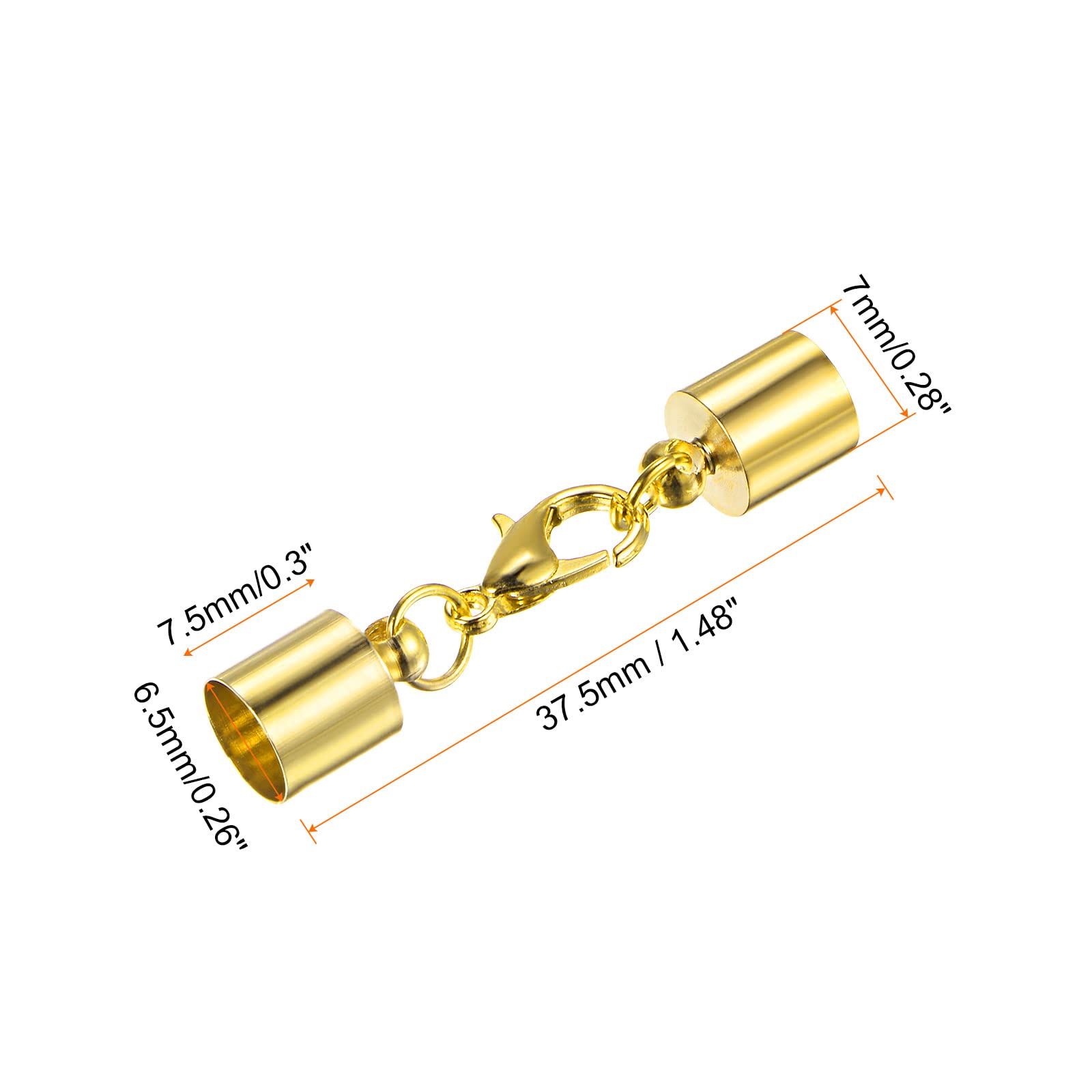 HARFINGTON 5pcs Cord End Cap 6.5mm ID Lobster Claw Clasp End Caps for DIY Bracelets Necklaces, Gold Tone