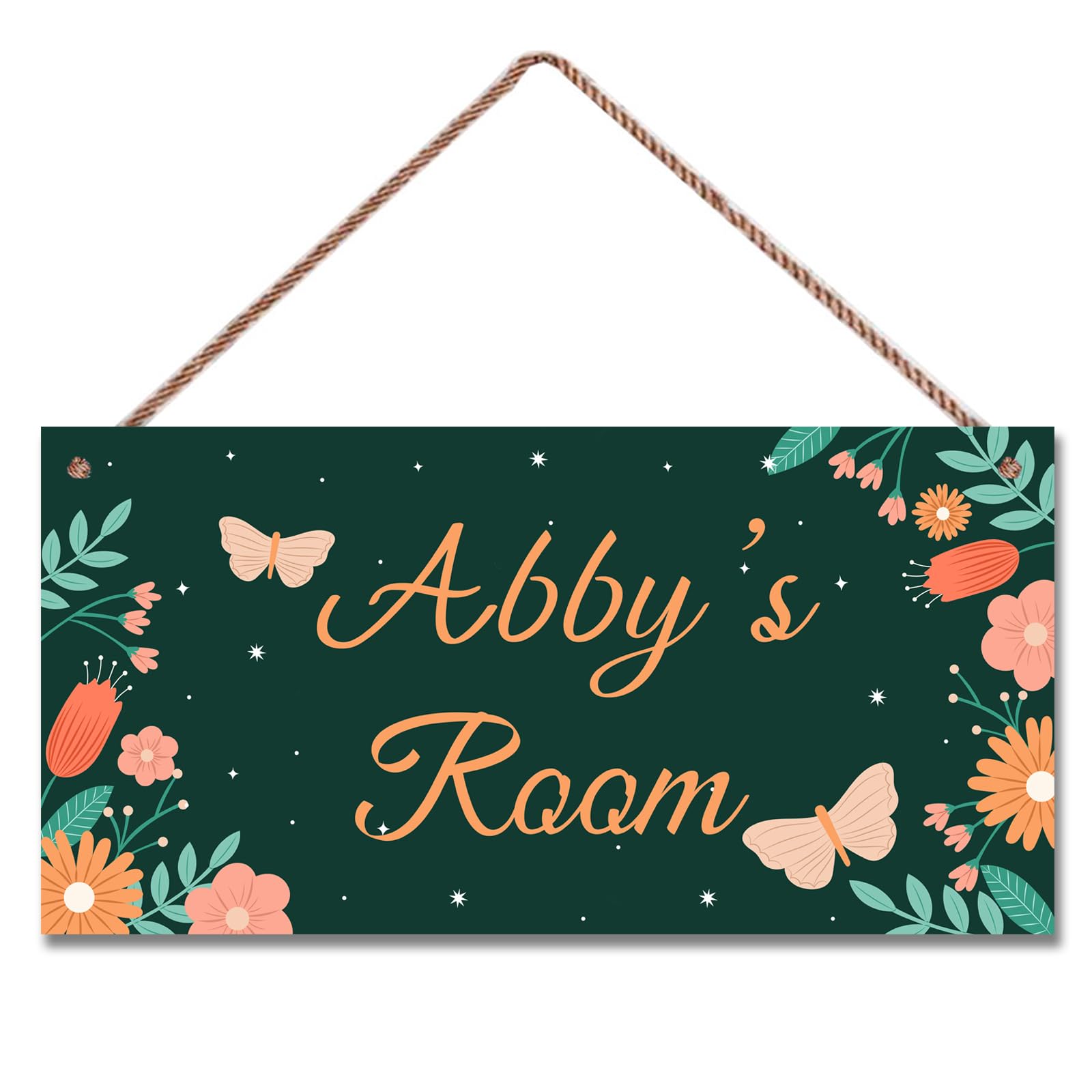 Personalized Cute Butterfly Sign Cartoon Flowers Wall Hanging Plaque Sign For Girls Room Door Décor For Nursery Boys Bedroom Home Art Decor For Kids