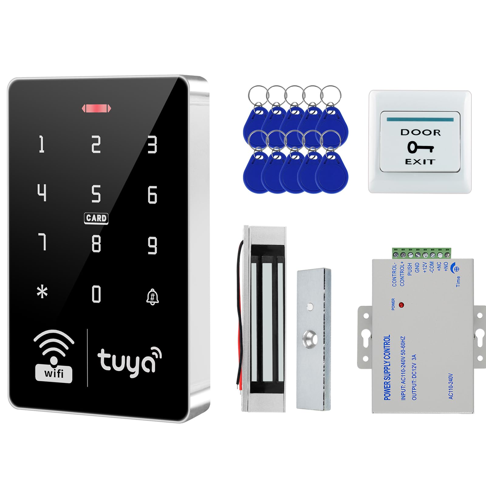 Waterproof Graffiti app Access Control kit, IP68 Waterproof, 350 lb Magnetic Lock, DC12V Power Supply, and 10 IC 13.56MHz Keychains.-image-5