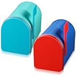 Tandefio 2 Pcs 5'' x 3'' Tinplate Mailbox Toy Mini Tin Small Decorative Tiny Mailbox DIY Craft Gift for Boys and Girls Greeting Card Classroom Party Prize Supply (Cyan,Royal Blue)