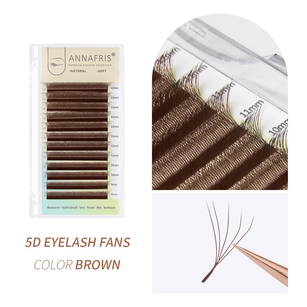 ANNAFRIS Lash Extension 5D W Brown 0.07 D Curl 9-13mm Premade Fan Lash Russian Volume Eyelash Soft Faux Mink False Lashes(5DW,0.07D,Brown,9-13mm) - Image 4