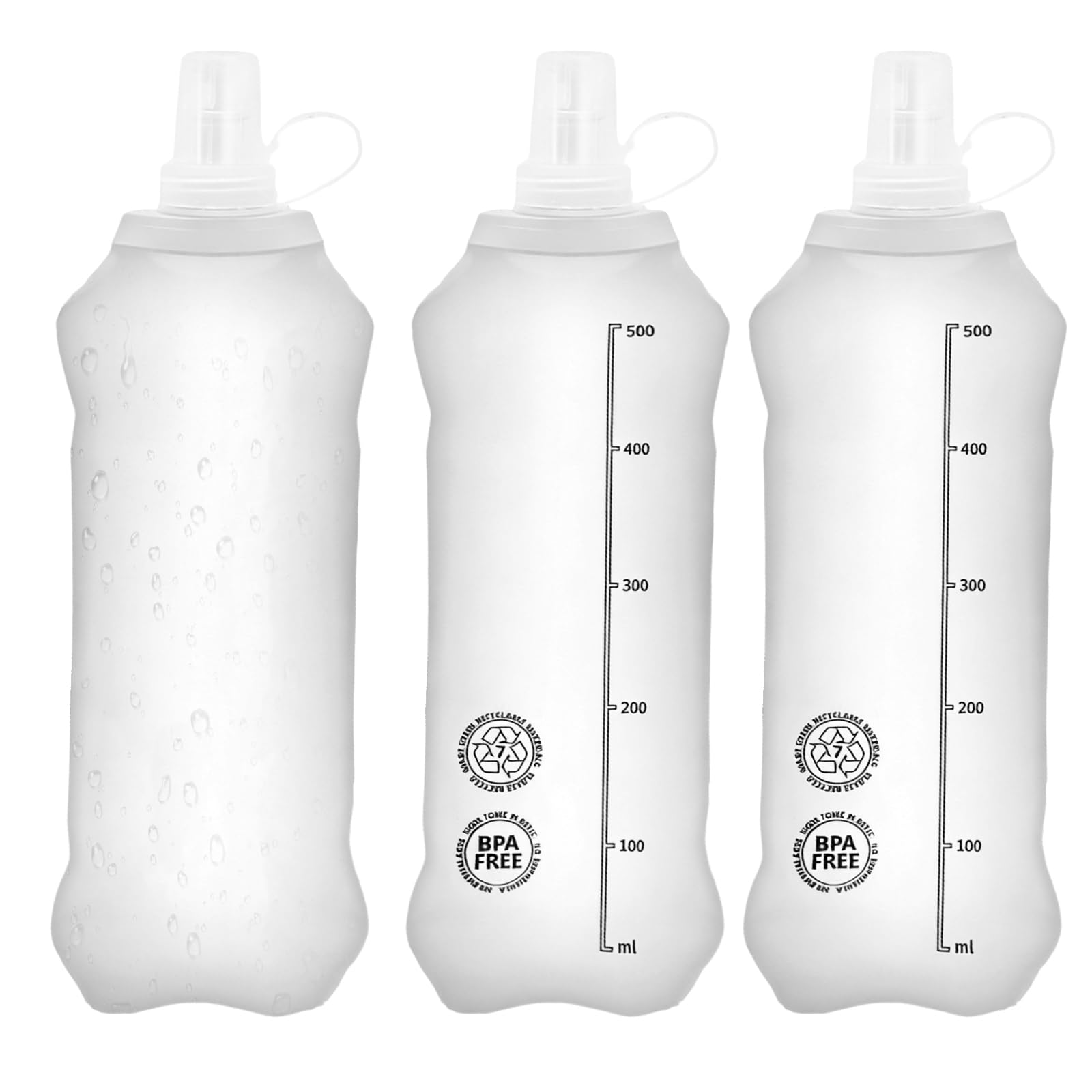 3 borracce pieghevoli, 500 ml, senza BPA, Soft Flask, pieghevoli, in TPU, per escursioni, campeggio, corsa, maratona