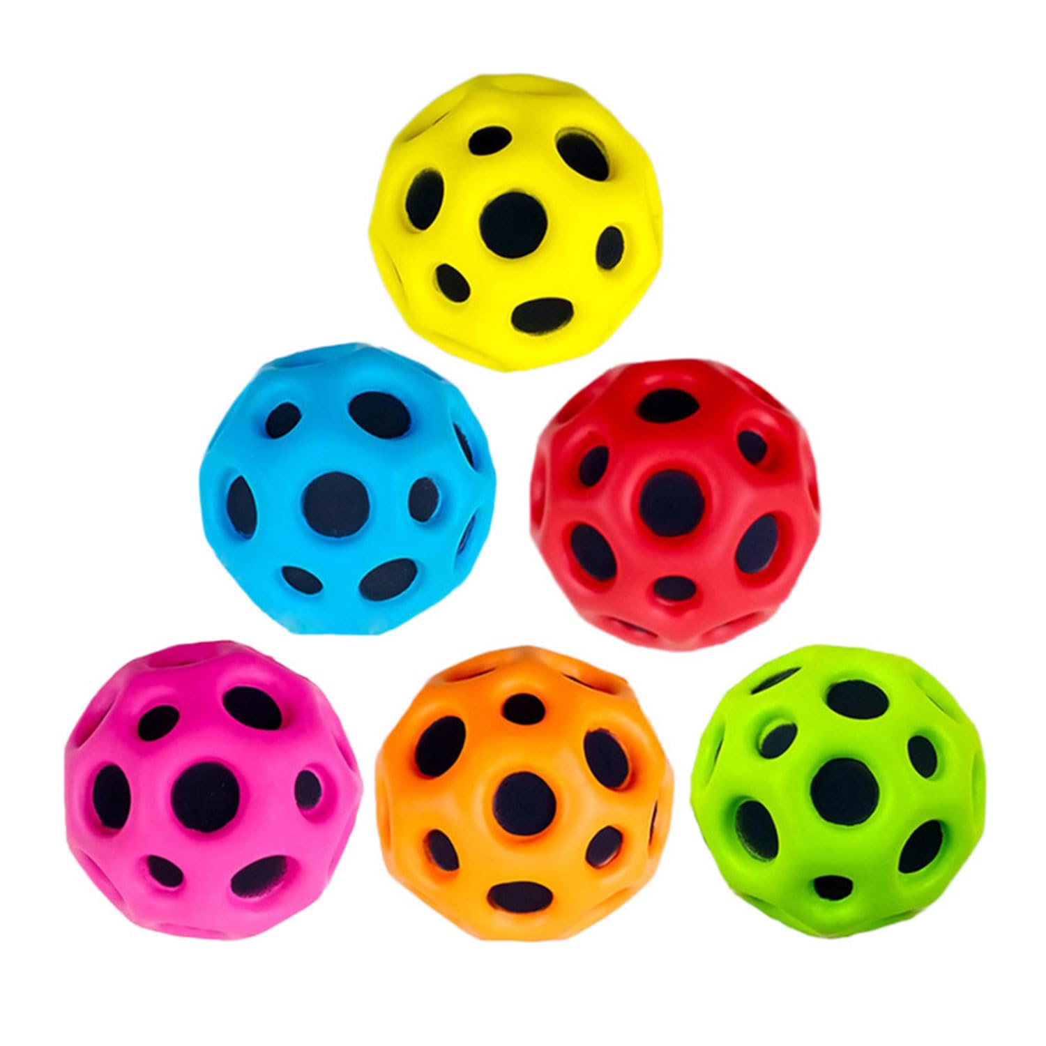 6 Pcs Space Ball Moon Ball High Resilience Hole Ball Mini Bouncing Ball Toy Moonball Bouncy Balls Extreme High Bouncy Ball Soft Moon Shape Bouncy Balls Sport Training Ball for Kids Pets, Easy to Grip