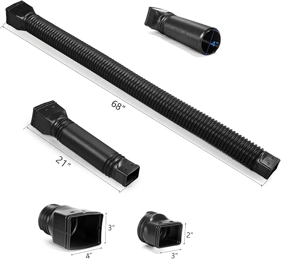 plusgutter Black 1-Pack Rain Gutter Downspout Extensions Flexible, Drain Downspout Extender,Down Spout Drain Extender, Gutter Connector Rainwater Drainage,Extendable from 21 to 68 Inches