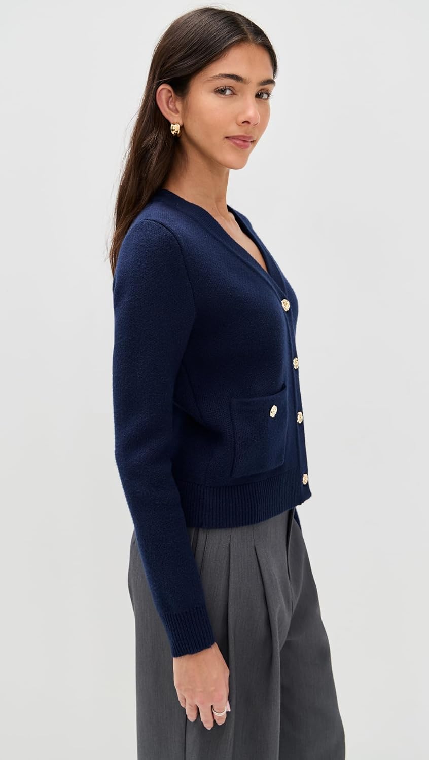 LE BOP Women's Quinn Gold Button Cardi