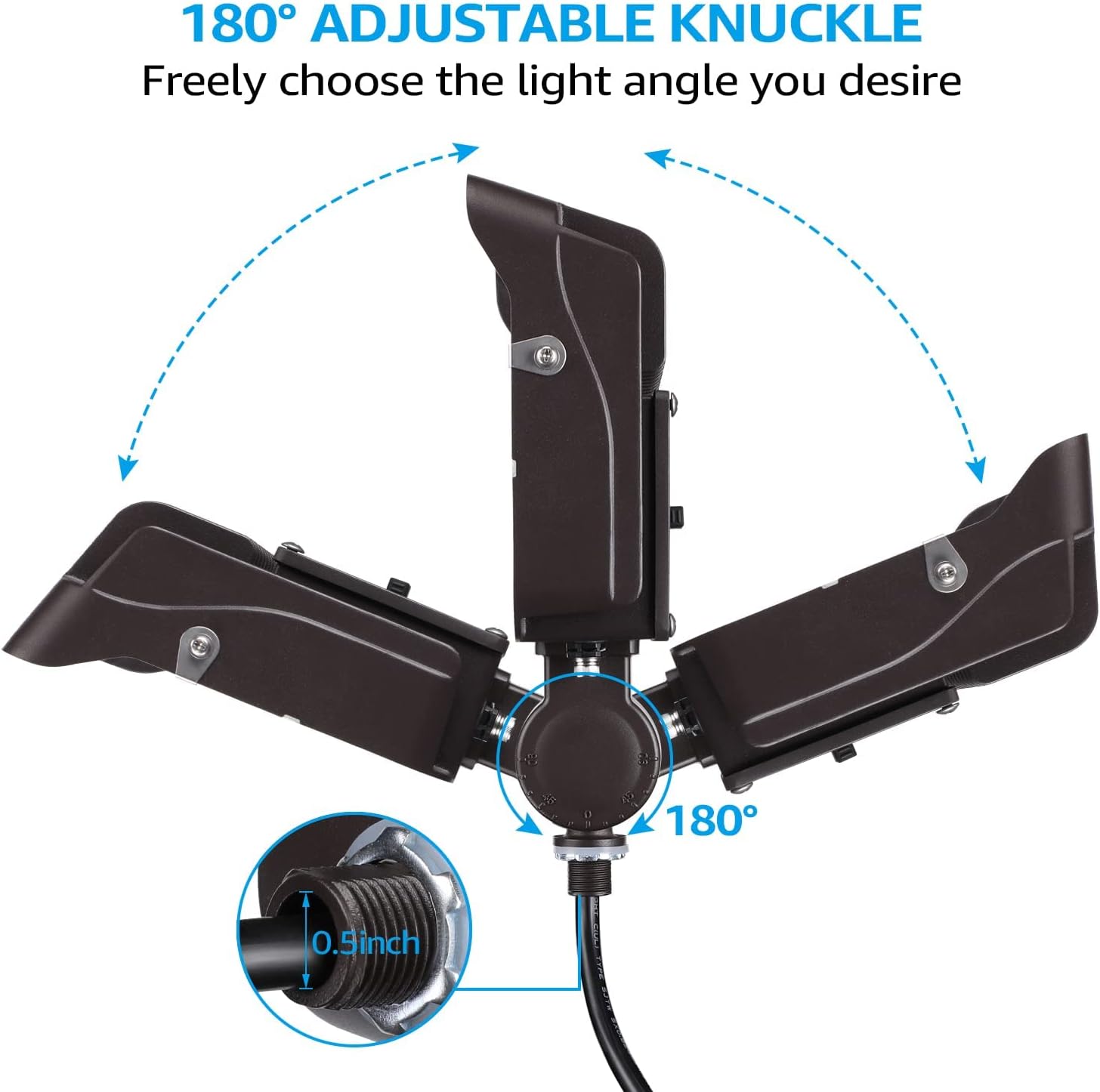 LEONLITE 3CCT 100W Knuckle Mount LED Flood Light Adjustable, 13,000LM Outdoor Security Lights, 120-277V, LED Barn Light, Dimmable Wall Mount Flood Lights for Yard, 3000K 4000K 5000K, IP65, UL Listed