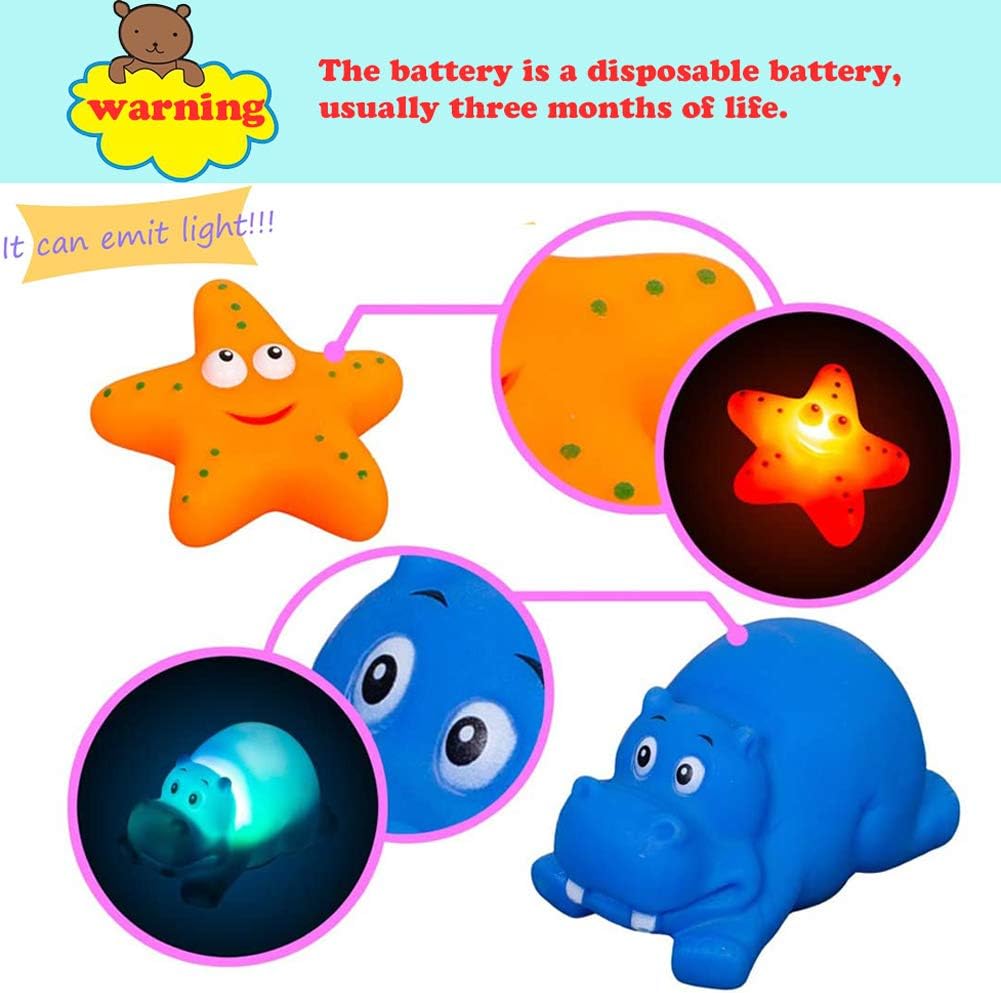 Playjoy 11 Pack Bath Toys,Baby Light Up Floating Rubble Animal Toys and Little Quirts Fun Bath Toys, with Water Scoop for Baby Toddler Infant and Kids Bathtub Shower Games