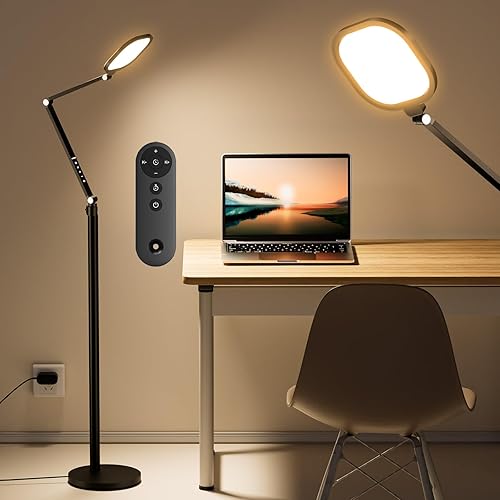 LitONES Ring Light with Stand, 15W Dimmable Zoom Lighting for Computer, Home Office, Reading, Video Calls, 66 Inches Floor Lamp with Flexible Swing Arm, AC Plug, Remote, Memory & Timer CRI >95 - Dark-1 pack floor