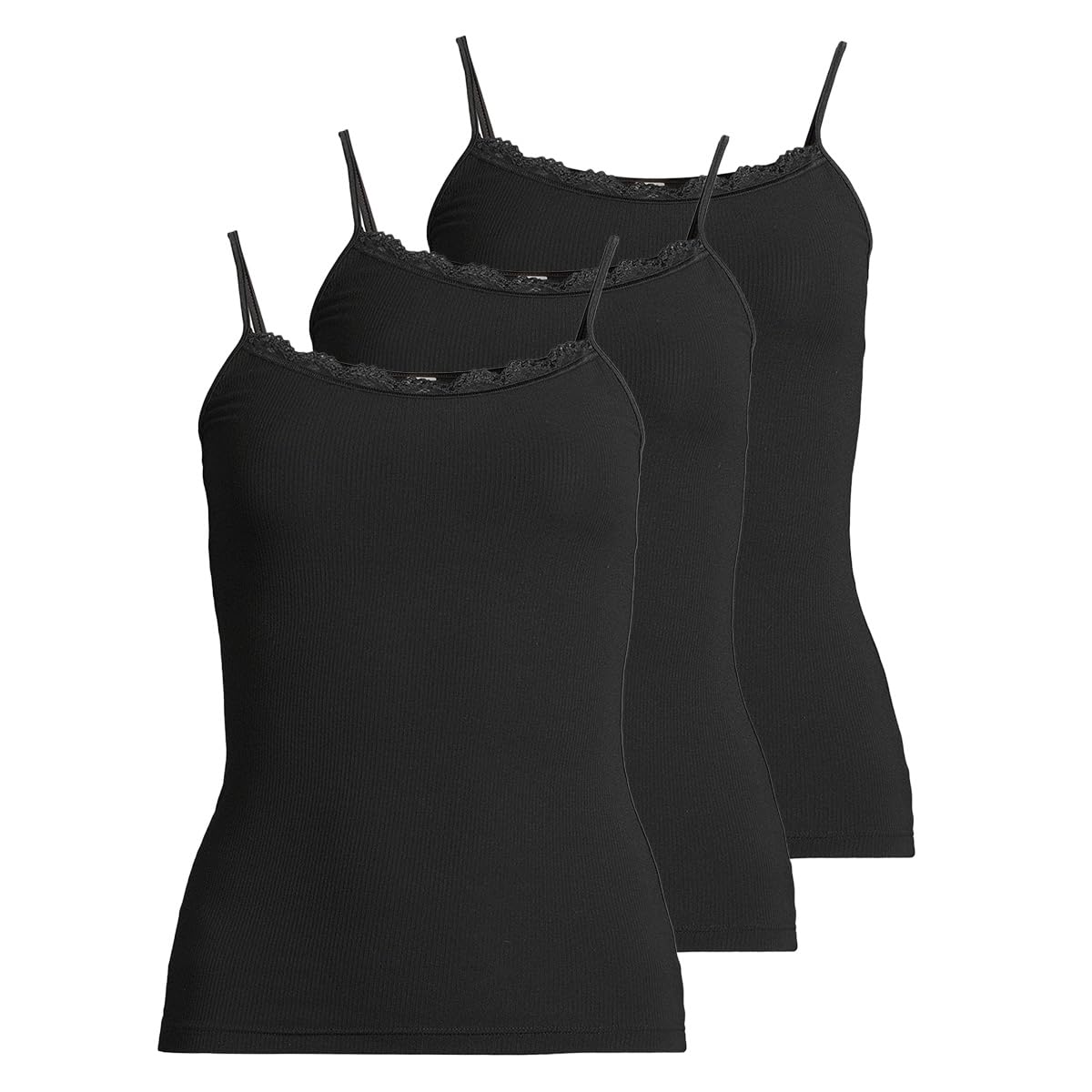 Nina von C 3er Pack Body & Soul Damen Spaghetti Top, hochelastische Micromodal-Rippe, Spitzenabschlüsse in Häkeloptik, 95% Modal, 5% Elastan
