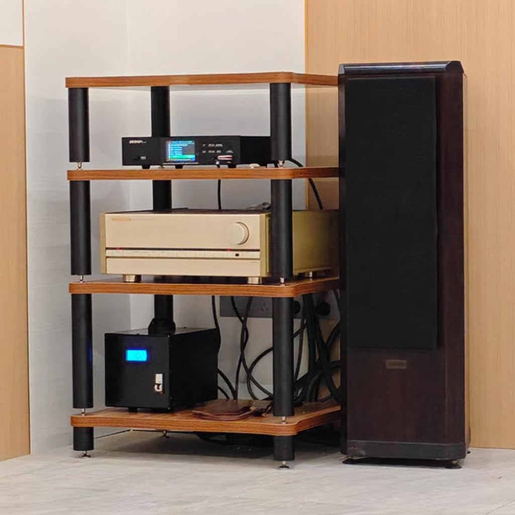 Soporte de madera maciza AV de 1 capa para consolas de juegos, reproductores de DVD, solución de almacenamiento para el hogar y la oficina (60 x 15 x 48 cm), diseño elegante y duradero