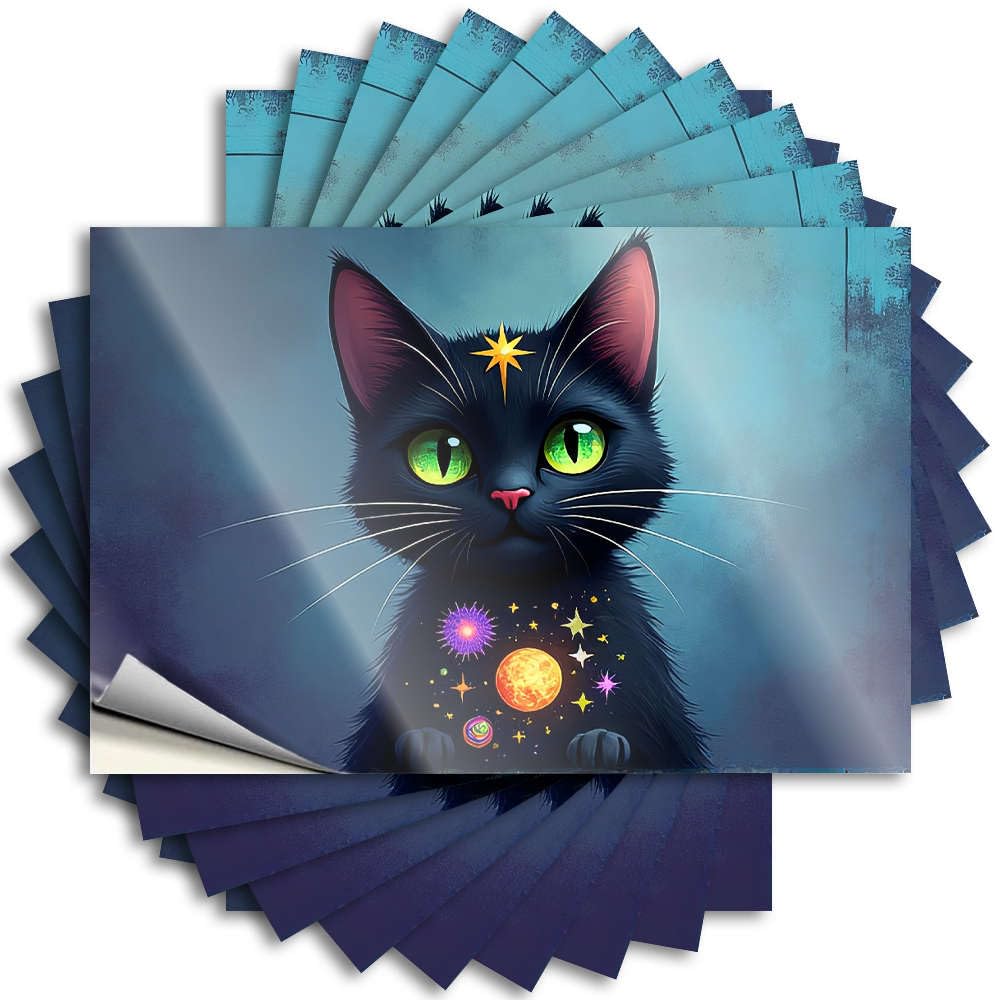 Decal Haves Travel Encouraging Water A Magical Black Cat with Cosmic Symbols. - Scratch Resistant Stickers(12X18CM)