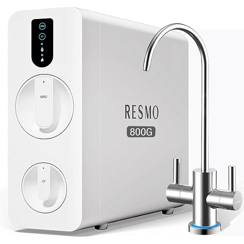 RESMO RS3800 Reverse Osmosis System, 800 GPD Tankless Reverse Osmosis Water Filter,8 Stage RO Water Filtration System, NSF/ANSI FCC Certified,Under Sink RO System, 2:1 Pure to Drain, LED 2 Way Faucet