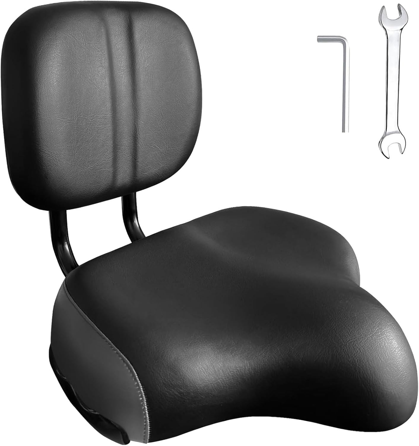 Bike Seat with Backrest, Oversized Comfortable Ergonomic Design Bicycle Saddle for Men and Women Adjustable Height Bike Saddle for Tricycle City Bike Commuter Bike Electric Bike （Black）