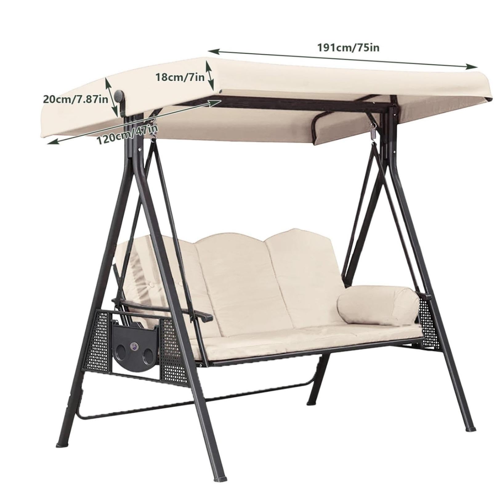 Baldacchino di ricambio per dondolo da giardino a 3 posti, impermeabile, anti-UV, per portico e relax estivo (colore caffè)