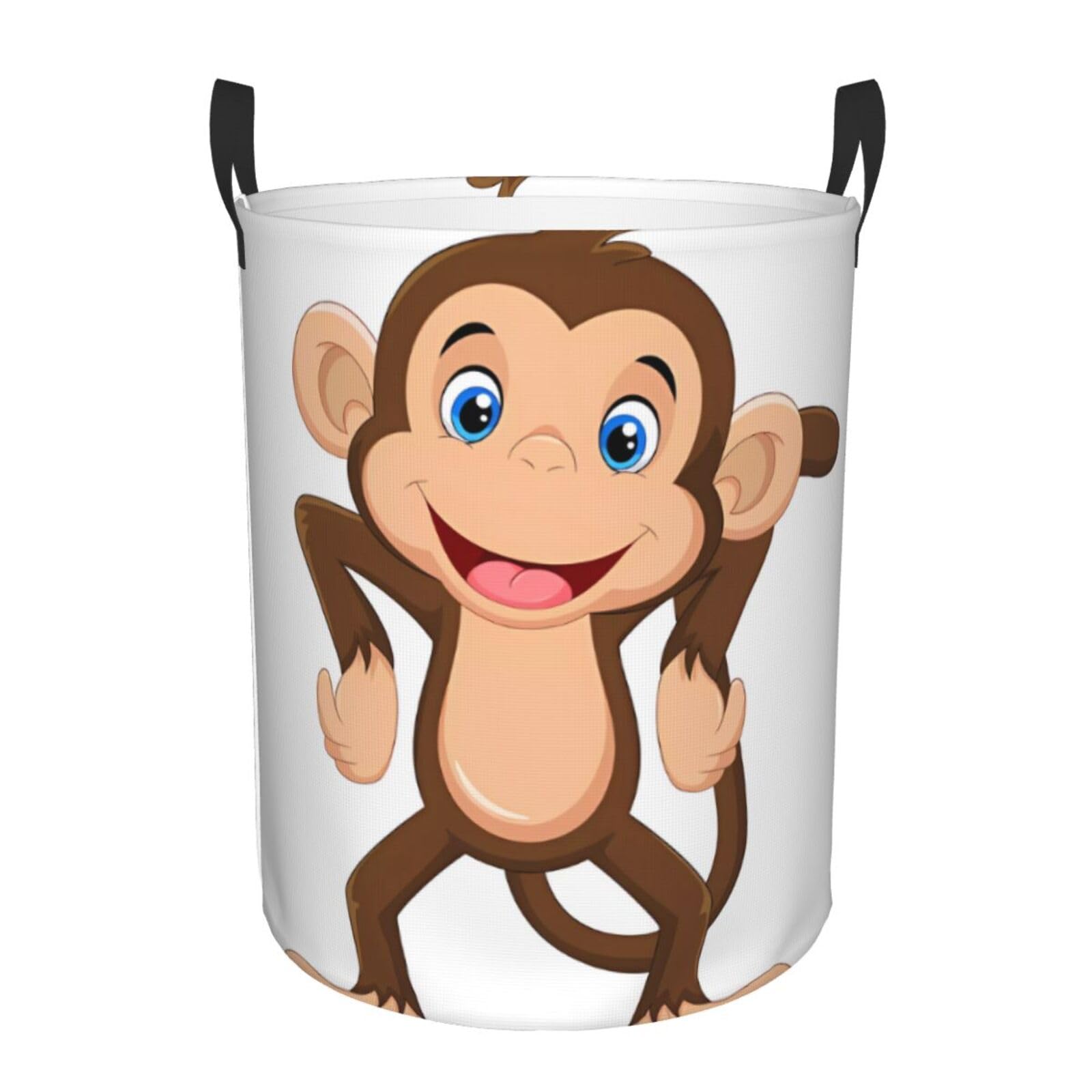 S Collapsible Cute Monkey Print Circular Hamper Round