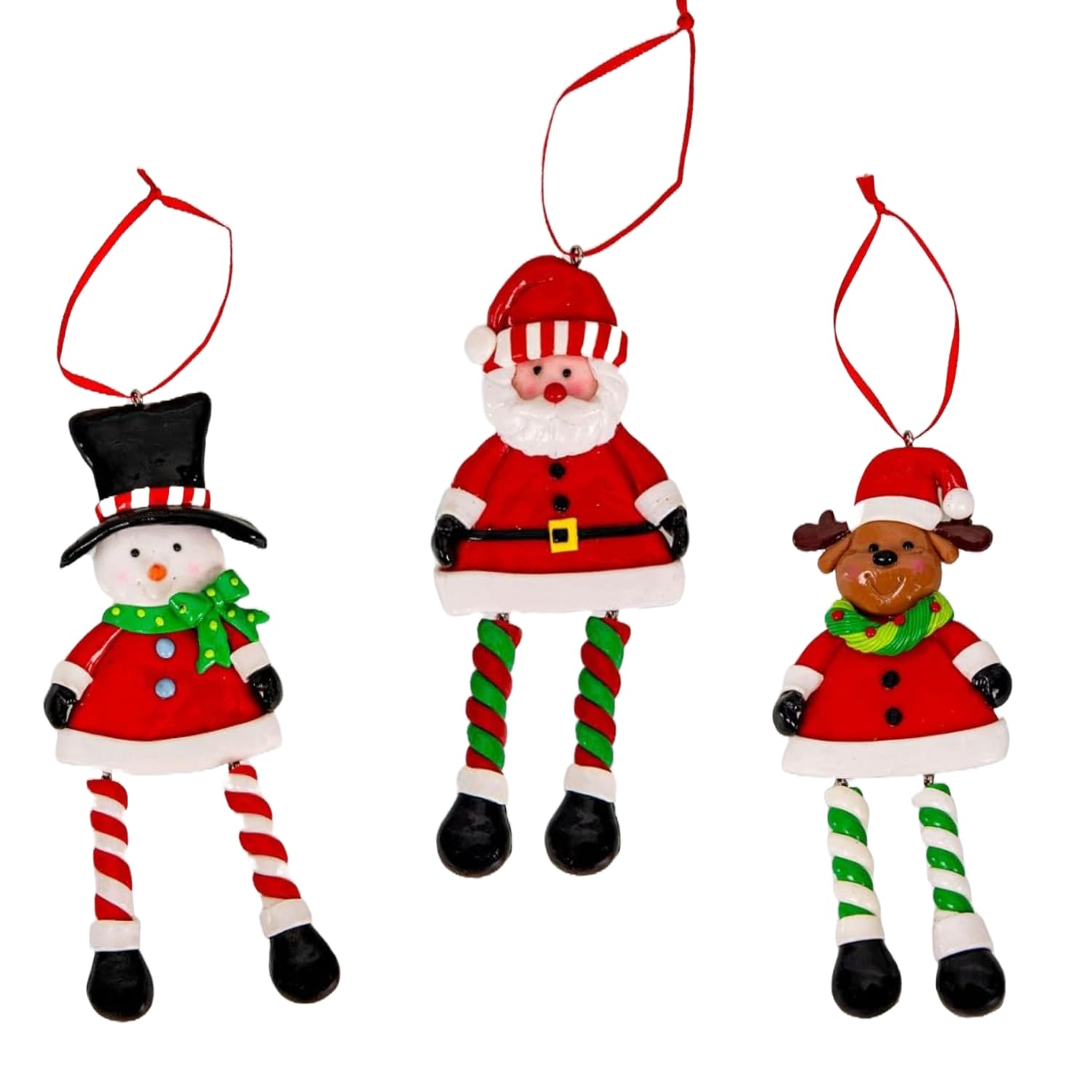 Shatchi Multi-Colour Christmas Tree Hanging Decorations Santa Snowman Reindeer Xmas Tree Wall Home Décor Ornaments 3Pcs Set