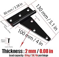 Vista 2 de Bisagras de correa en T de 4 pulgadas, bisagras de puerta de cobertizo con correa en T resistente, bisagra en T para cercas de madera, puerta