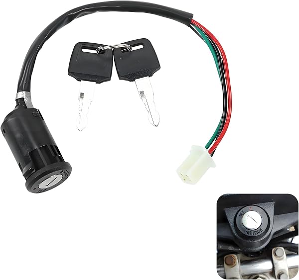 1 Pc Moto 4 Fils Interrupteur À Clé De Contact, Compatible avec Véhicules 50cc à 250cc, TaoTao, Sunl, ATV, Quad, Dirt Bike, Pocket Bike, Scooter Électrique - Kit Complet avec 2 Clés (DC 12V, 1.5A)
