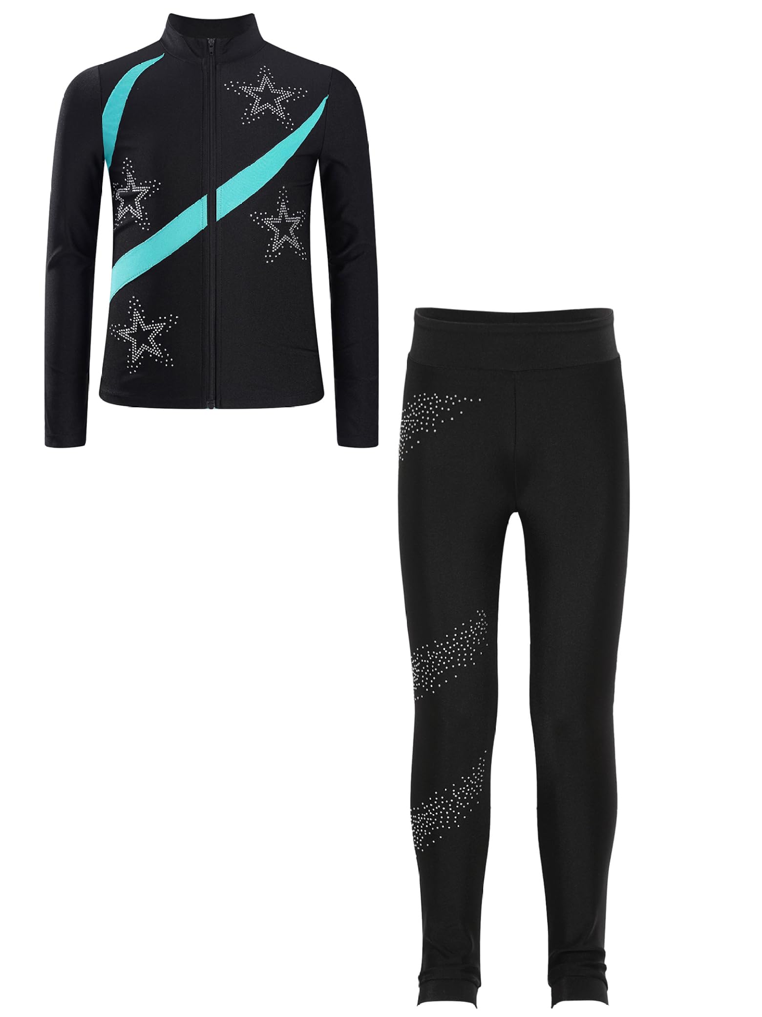 Combinaison de patinage artistique pour fille - Veste et leggings avec bloc de couleur - Pour enfants - Pour patinage sur glace - Tenue de sport