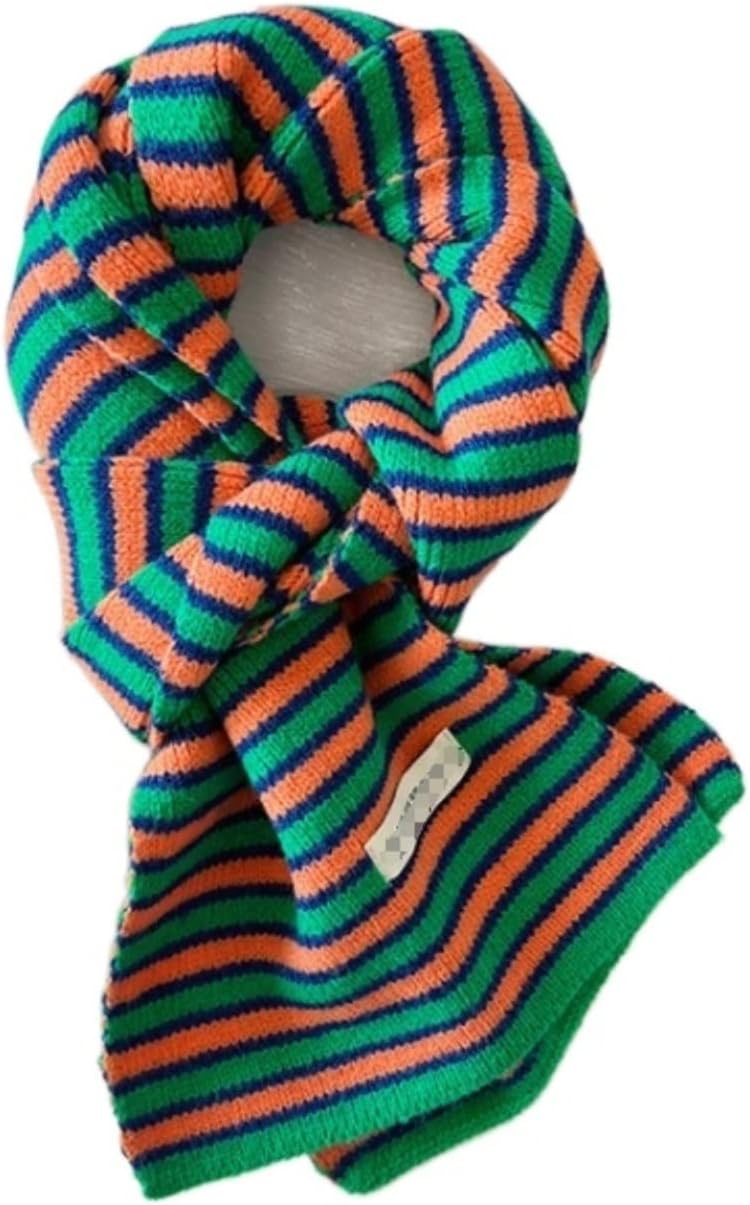 Fall Winter Scarf Stripe Knitting Winter Scarf Color Matching Soft Warm Neck for Girls Warm Shawls(B)