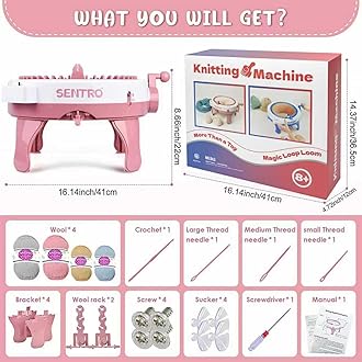 BZVV SENTRO Knitting Machine, 48 Needles Smart Knitting Crochet Machine with Row Counter for Adults and Beginners, Weaving Loom Machine Kit for Christmas New Year Gifts (Pink)